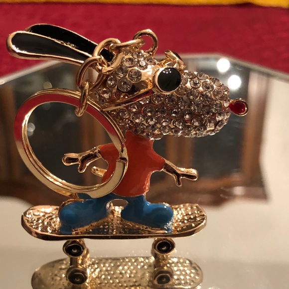 Cute Crystal Skating Dog in sunglasses Pendant - Picture 2 of 2